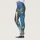 Abstracte alcoholinkt Blue Gold Aqua Paars Leggings (Links)