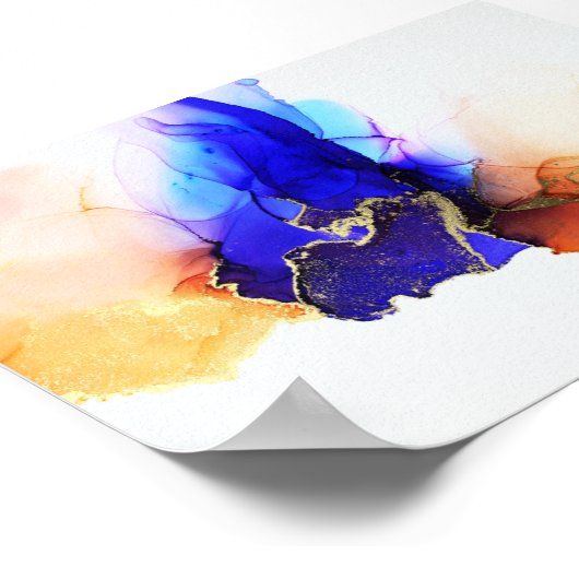 Abstracte alcoholinkt Blue Oranje Gold Poster (Hoek)