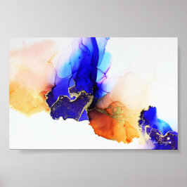 Abstracte alcoholinkt Blue Oranje Gold Poster