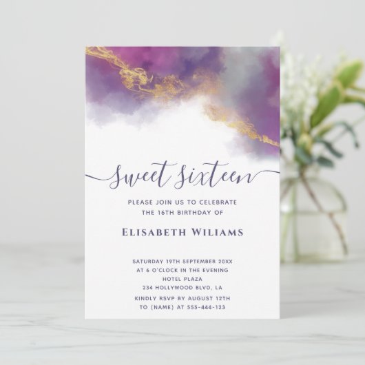 Abstracte alcoholinkt goud modern script invitatie kaart (Staand voorkant)