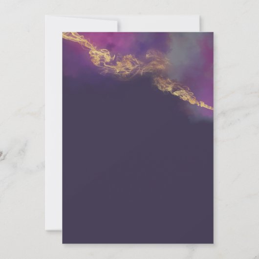 Abstracte alcoholinkt goud modern script invitatie kaart (Achterkant)