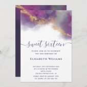 Abstracte alcoholinkt goud modern script invitatie kaart (Voorkant / Achterkant)