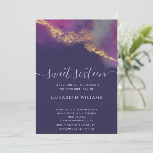 Abstracte alcoholinkt goud modern script kaart (Staand voorkant)