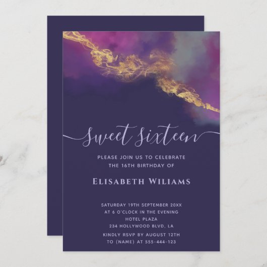 Abstracte alcoholinkt goud modern script kaart (Voorkant / Achterkant)