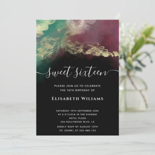 Abstracte alcoholinkt goud modern script kaart (Staand voorkant)