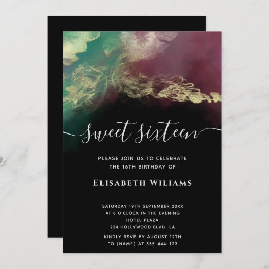 Abstracte alcoholinkt goud modern script kaart (Voorkant / Achterkant)