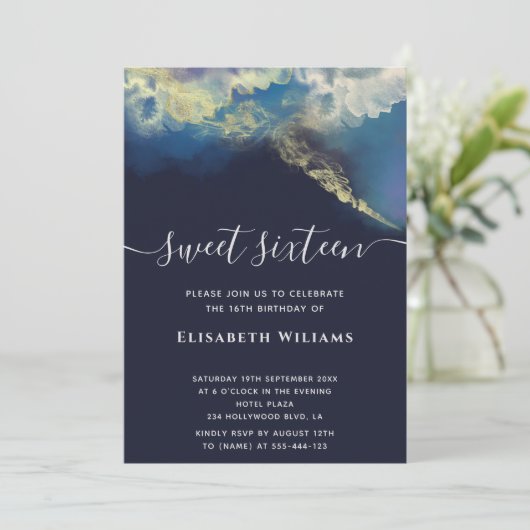 Abstracte alcoholinkt goud  moderne script   uitno kaart (Staand voorkant)