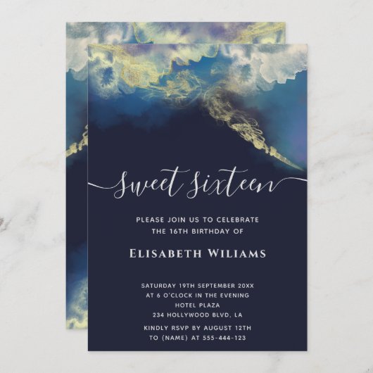 Abstracte alcoholinkt goud moderne script uitno kaart (Voorkant / Achterkant)