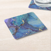 Abstracte alcoholinkt Groen Paars Blauw & Goud Kartonnen Onderzetters (Schuin)