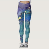 Abstracte alcoholinkt Groen Paars Blauw & Goud Leggings (Voorkant)
