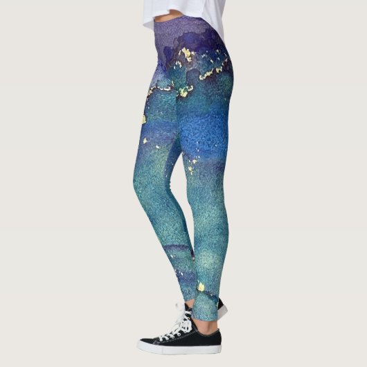 Abstracte alcoholinkt Groen Paars Blauw & Goud Leggings (Links)