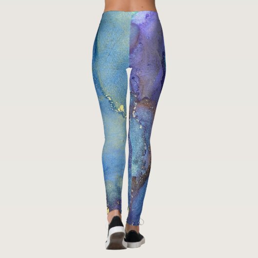 Abstracte alcoholinkt Groen Paars Blauw & Goud Leggings (Achterkant)