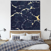 Abstracte alcoholinkt kunst in donkerblauw II Canvas Afdruk (Insitu (Slaapkamer))