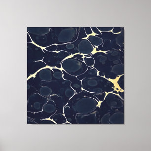 Abstracte alcoholinkt kunst in donkerblauw II Canvas Afdruk