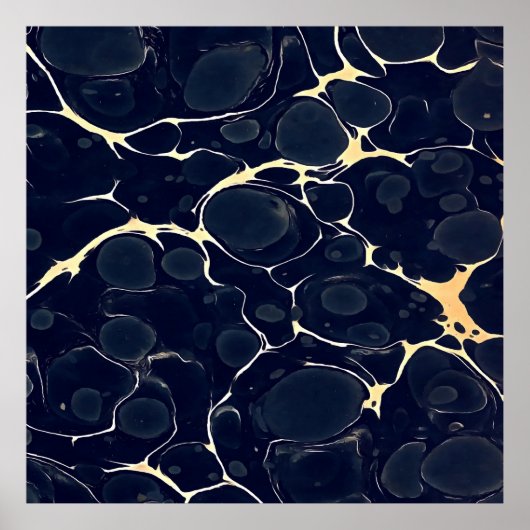 Abstracte alcoholinkt kunst in donkerblauw II Poster (Voorkant)