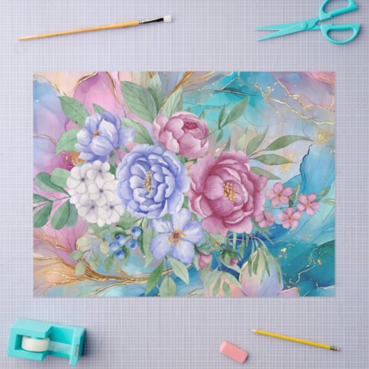 Abstracte Alcoholinkt met Bloemenboeket Decoupage Tissuepapier (Craft)