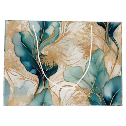 Abstracte alcoholinkt met gouden accenten groot cadeauzakje (Achterkant)