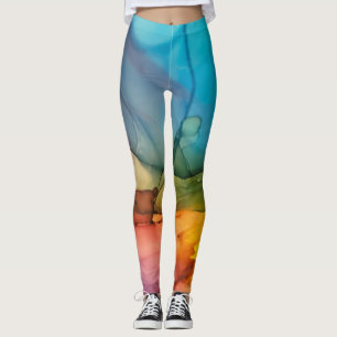 Abstracte alcoholinkt regenboogkleurige vloeibare  leggings