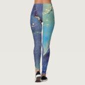 Abstracte alcoholinkt Rich Blue Gold Aqua Leggings (Achterkant)