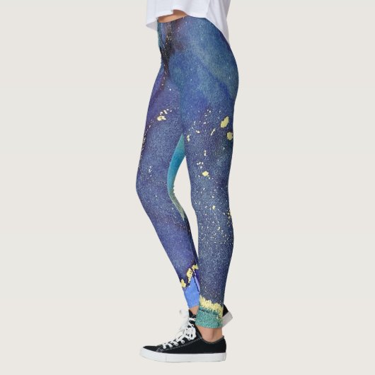 Abstracte alcoholinkt Rich Blue Gold Aqua Leggings (Links)