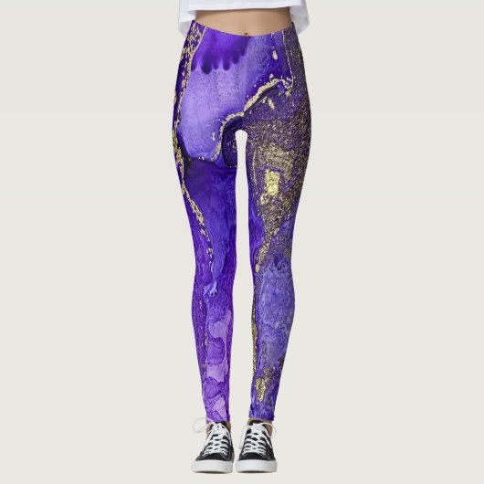 Abstracte alcoholinkt, rijke paars met goud leggings (Voorkant)