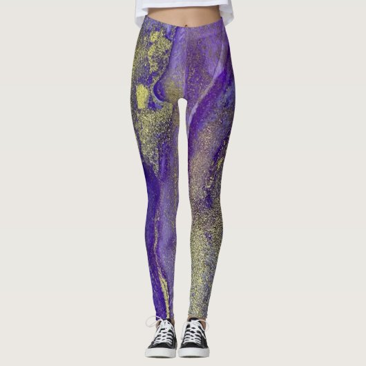 Abstracte alcoholinkt, rijke paars met goud leggings (Voorkant)