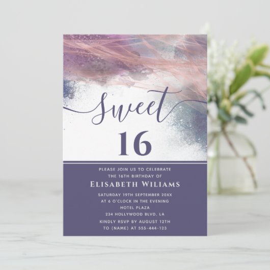 Abstracte alcoholinkt roos goud modern script kaart (Staand voorkant)