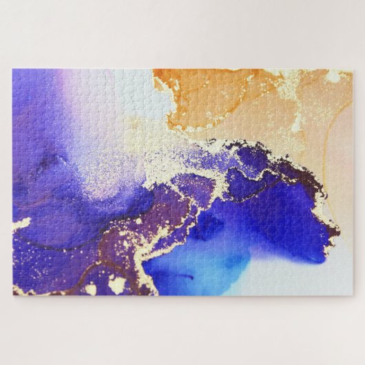 Abstracte alcoholinkt Royal Blue Citrus Brass Jigs Legpuzzel (Horizontaal)