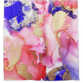 Abstracte alcoholinkt roze Paarse gouden metallic Douchegordijn (Voorkant)