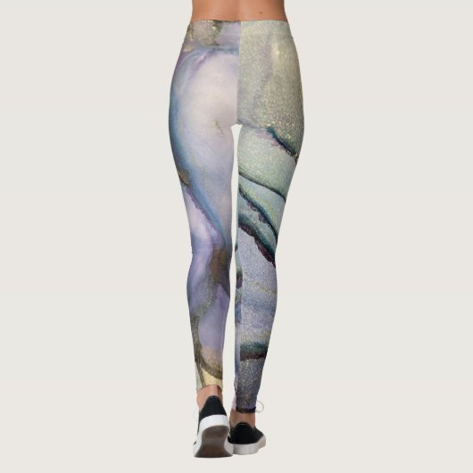 Abstracte alcoholinkt Shimmery Paars Blauwgroen Go Leggings (Achterkant)