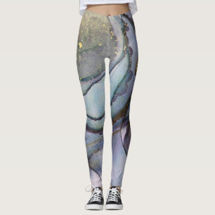 Abstracte alcoholinkt Shimmery Paars Blauwgroen Go Leggings