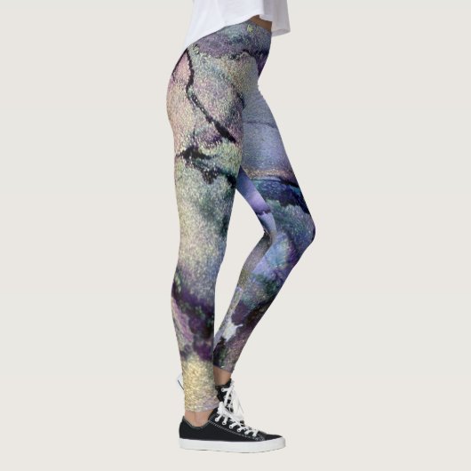 Abstracte alcoholinkt Shimmery Paars Blauwgroen Go Leggings (Rechts)