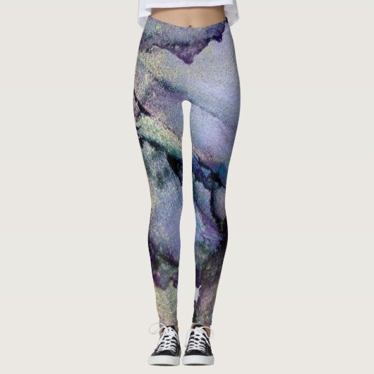 Abstracte alcoholinkt Shimmery Paars Blauwgroen Go Leggings (Voorkant)
