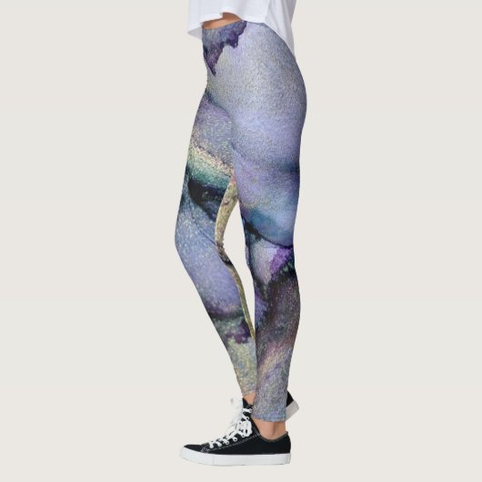 Abstracte alcoholinkt Shimmery Paars Blauwgroen Go Leggings (Links)