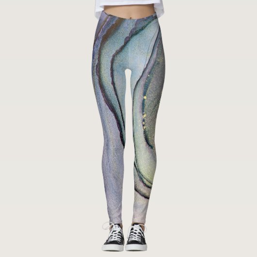 Abstracte alcoholinkt Shimmery Paars Blauwgroen Go Leggings (Voorkant)