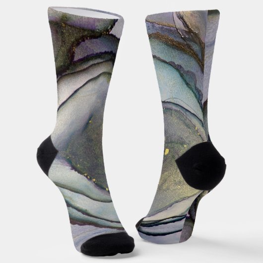 Abstracte alcoholinkt Shimmery Paars Blauwgroen Go Sokken (Gebogen)