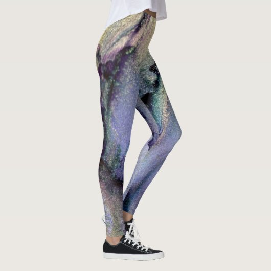 Abstracte alcoholinkt Shimmery Paars en Gold Leggings (Rechts)