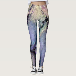 Abstracte alcoholinkt Shimmery Paars en Gold Leggings