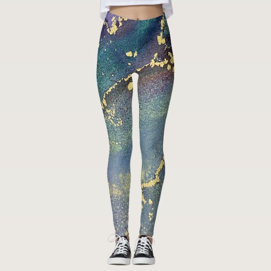 Abstracte alcoholinkt Vloeibaar art Blauwgroen en  Leggings (Voorkant)