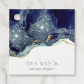 Abstracte alcoholinkt zilver marineblauw glitter bedankjes labels (Voorkant)