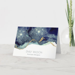 Abstracte alcoholinkt zilver marineblauw glitter bedankkaart