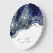 Abstracte alcoholinkt zilver marineblauw glitter grote klok (Hoek)