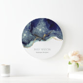 Abstracte alcoholinkt zilver marineblauw glitter grote klok (Huis)