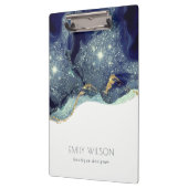 Abstracte alcoholinkt zilver marineblauw glitter klembord (Links)