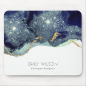 Abstracte alcoholinkt zilver marineblauw glitter muismat (Voorkant)