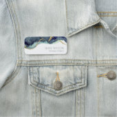 Abstracte alcoholinkt zilver marineblauw glitter naamplaatje (In situ)