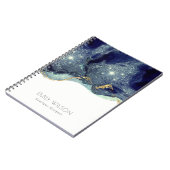 Abstracte alcoholinkt zilver marineblauw glitter notitieboek (Linkerzijde)