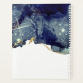 Abstracte alcoholinkt zilver marineblauw glitter planner (Achterkant)