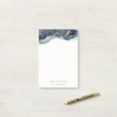Abstracte alcoholinkt zilver marineblauw glitter post-it® notes (Op bureau)