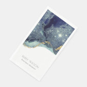 Abstracte alcoholinkt zilver marineblauw glitter servet (Hoek)